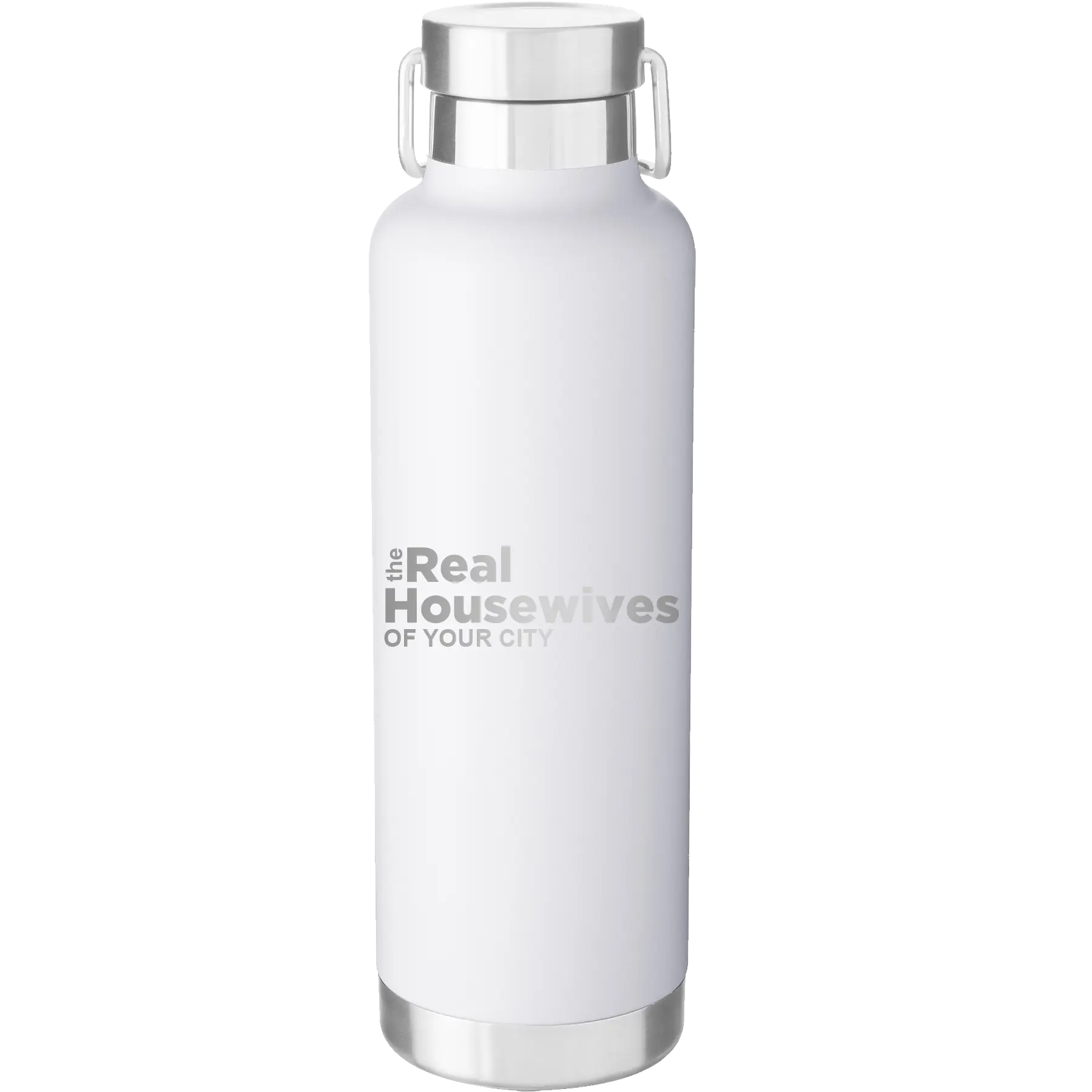 Personalized white 24 oz vacuum insulated water bottle with 'The Real Housewives' design