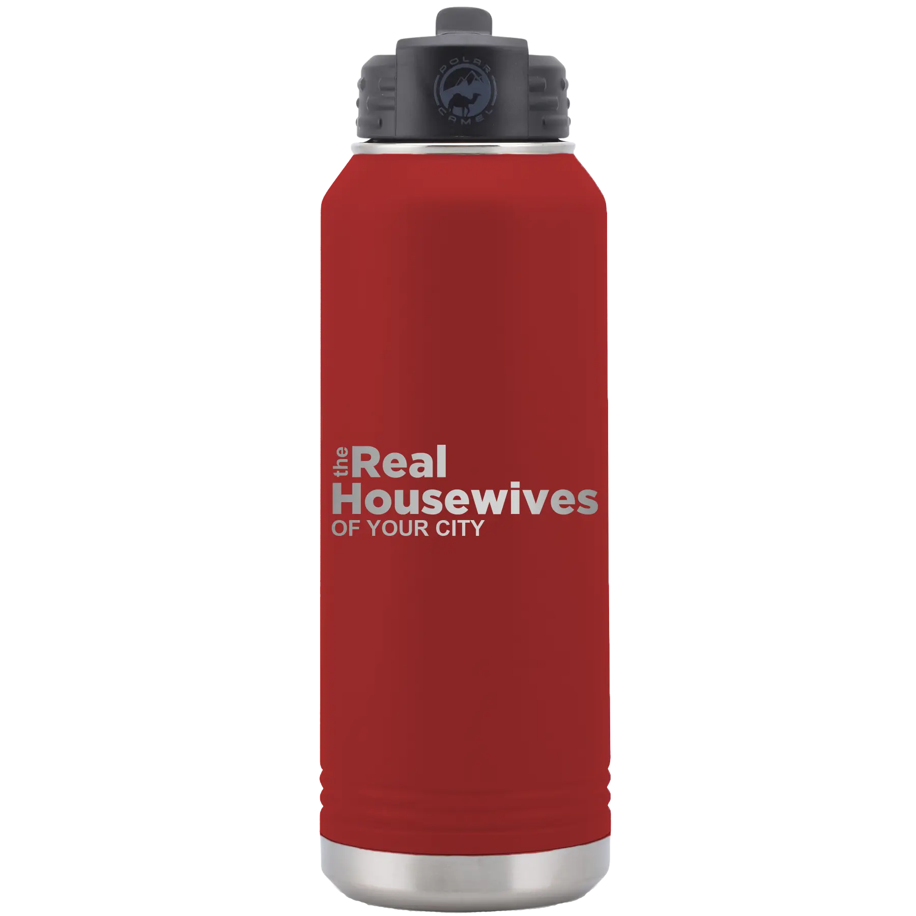 Personalized maroon 32 oz vacuum insulated water bottle with 'The Real Housewives' design