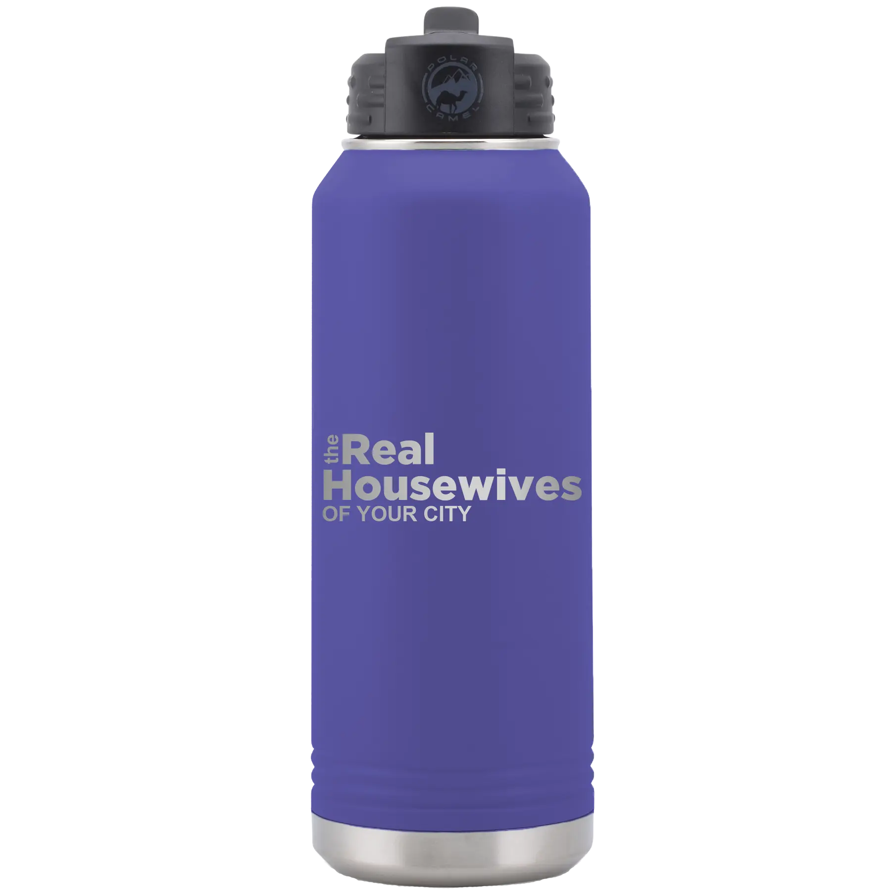 Personalized purple 32 oz vacuum insulated water bottle with 'The Real Housewives' design
