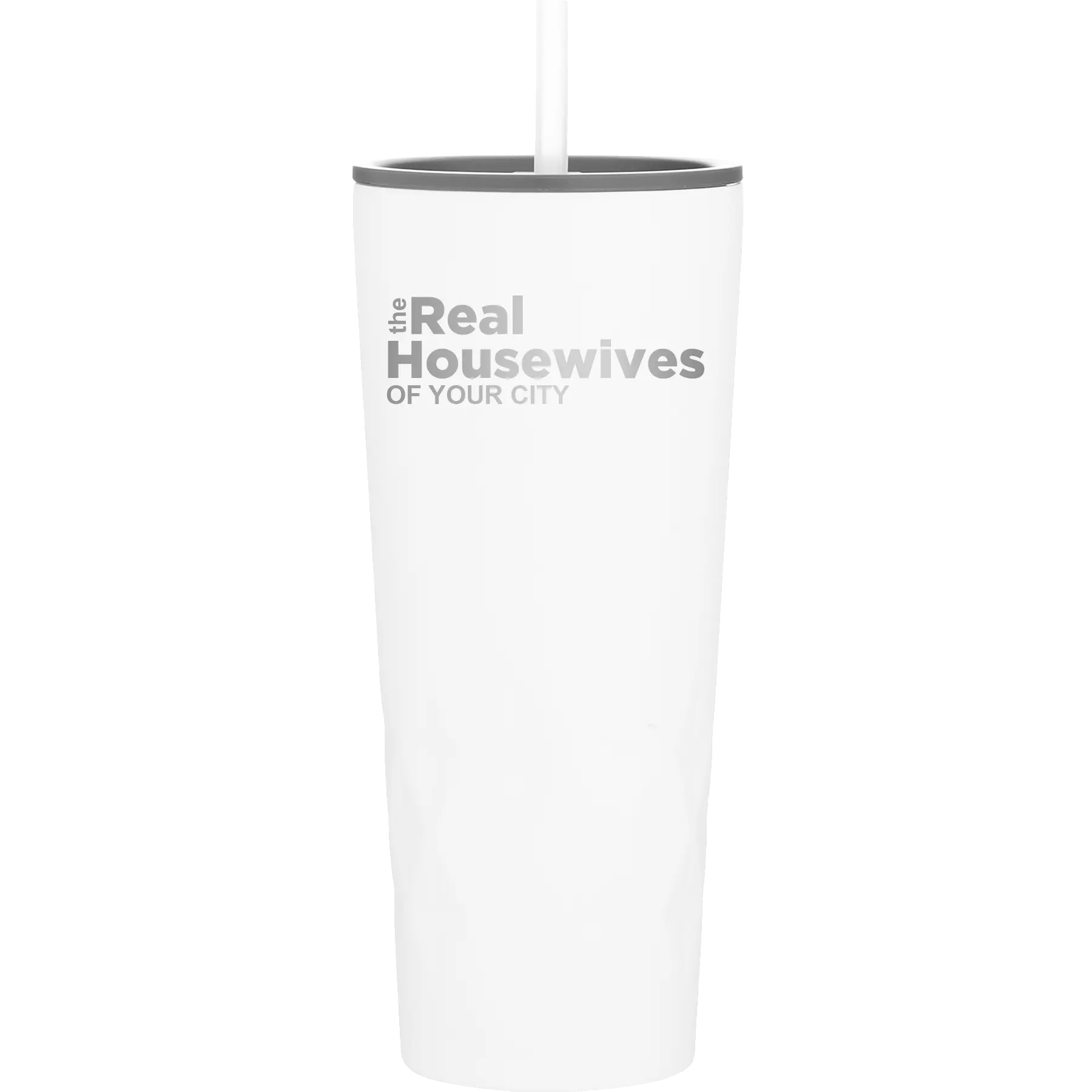 Personalized white 20 oz vacuum insulated tumbler with 'The Real Housewives' design