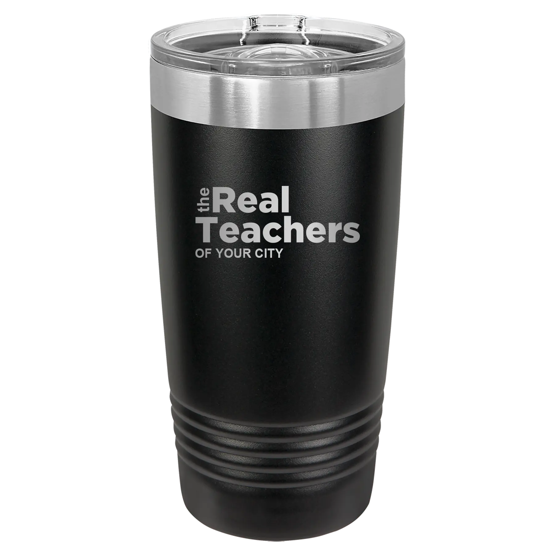 Personalized black 20 oz vacuum insulated tumbler with 'The Real Teachers' design