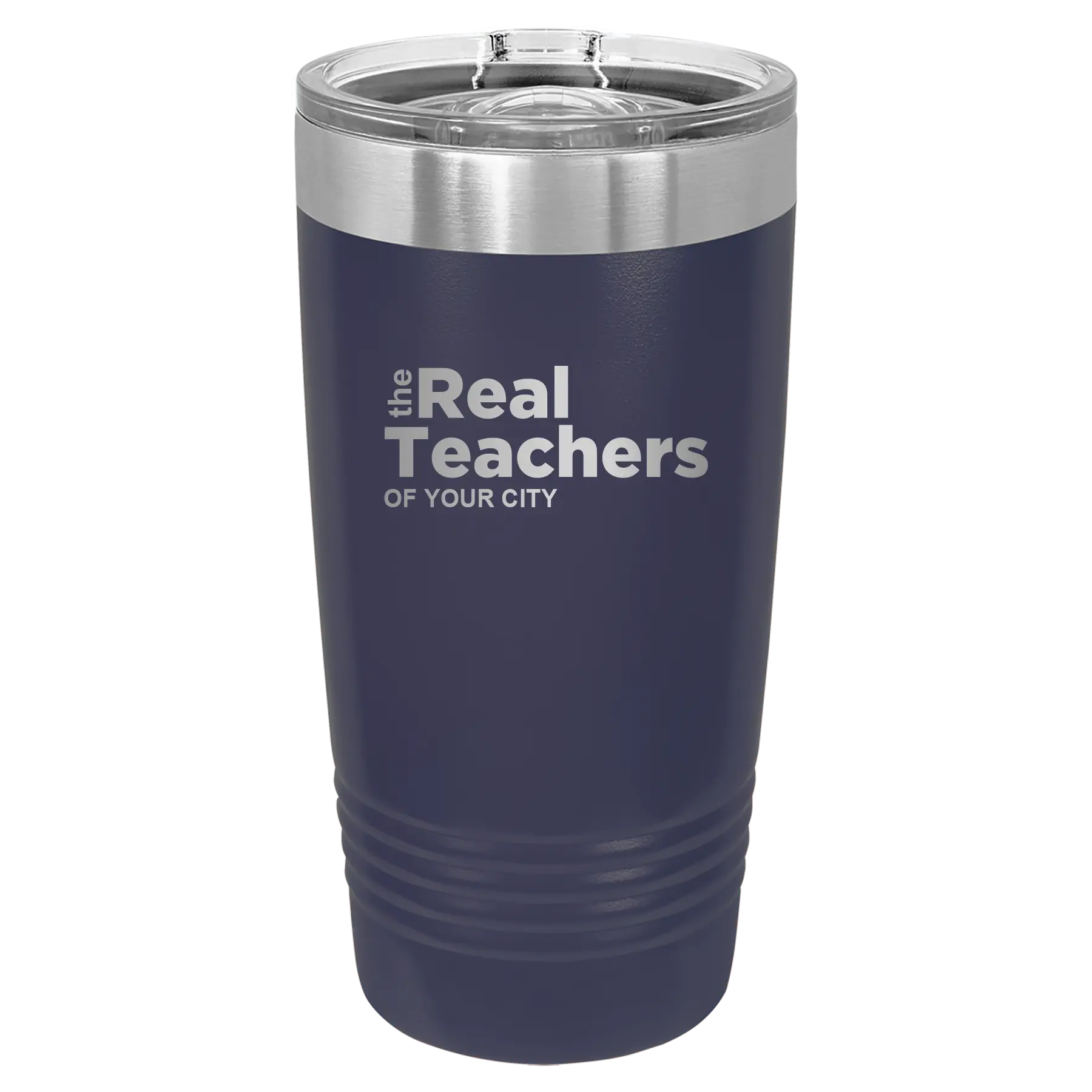 Personalized navy 20 oz vacuum insulated tumbler with 'The Real Teachers' design