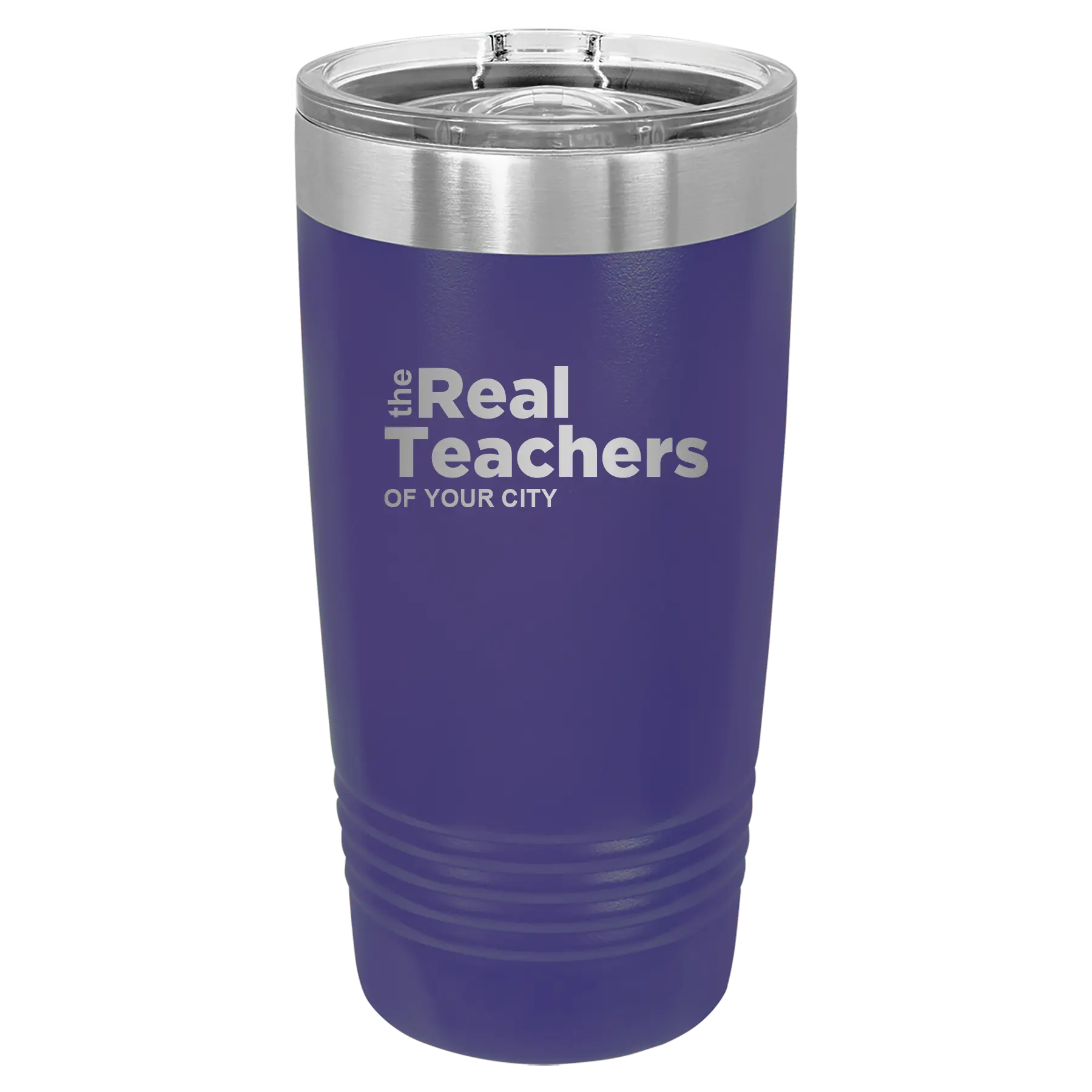 Personalized purple 20 oz vacuum insulated tumbler with 'The Real Teachers' design