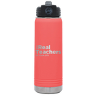 Personalized coral 20 oz vacuum insulated water bottle with 'The Real Teachers' design