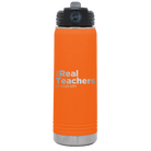 Personalized orange 20 oz vacuum insulated water bottle with 'The Real Teachers' design