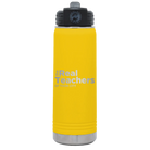 Personalized yellow 20 oz vacuum insulated water bottle with 'The Real Teachers' design