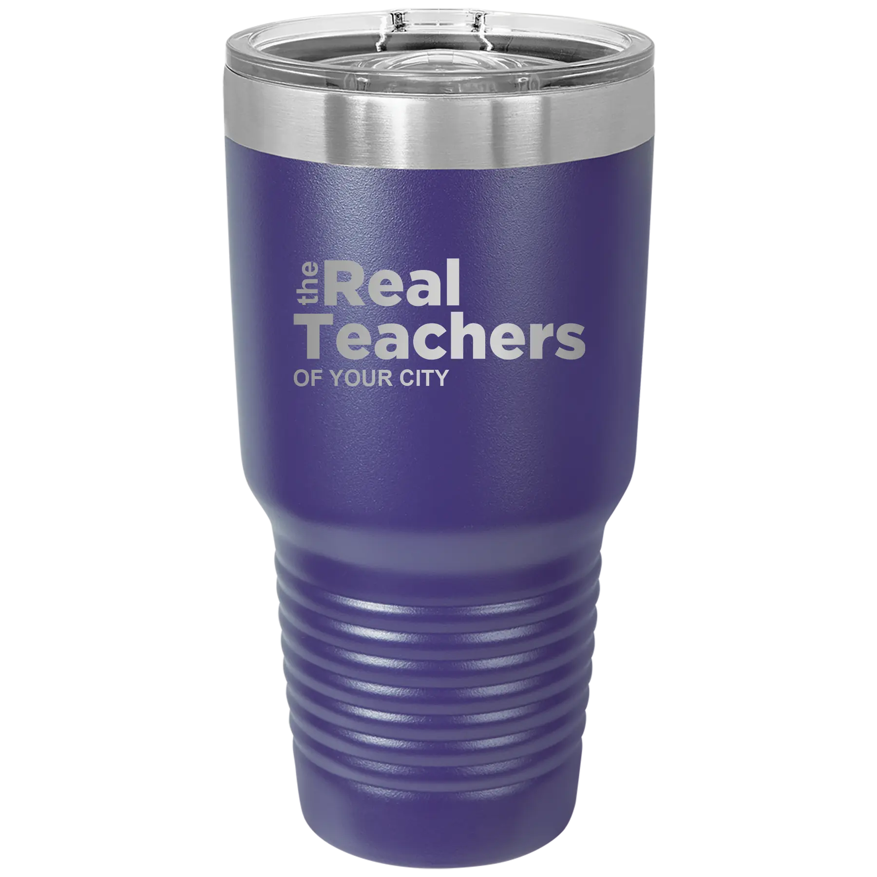 Personalized purple 30 oz vacuum insulated tumbler with 'The Real Teachers' design