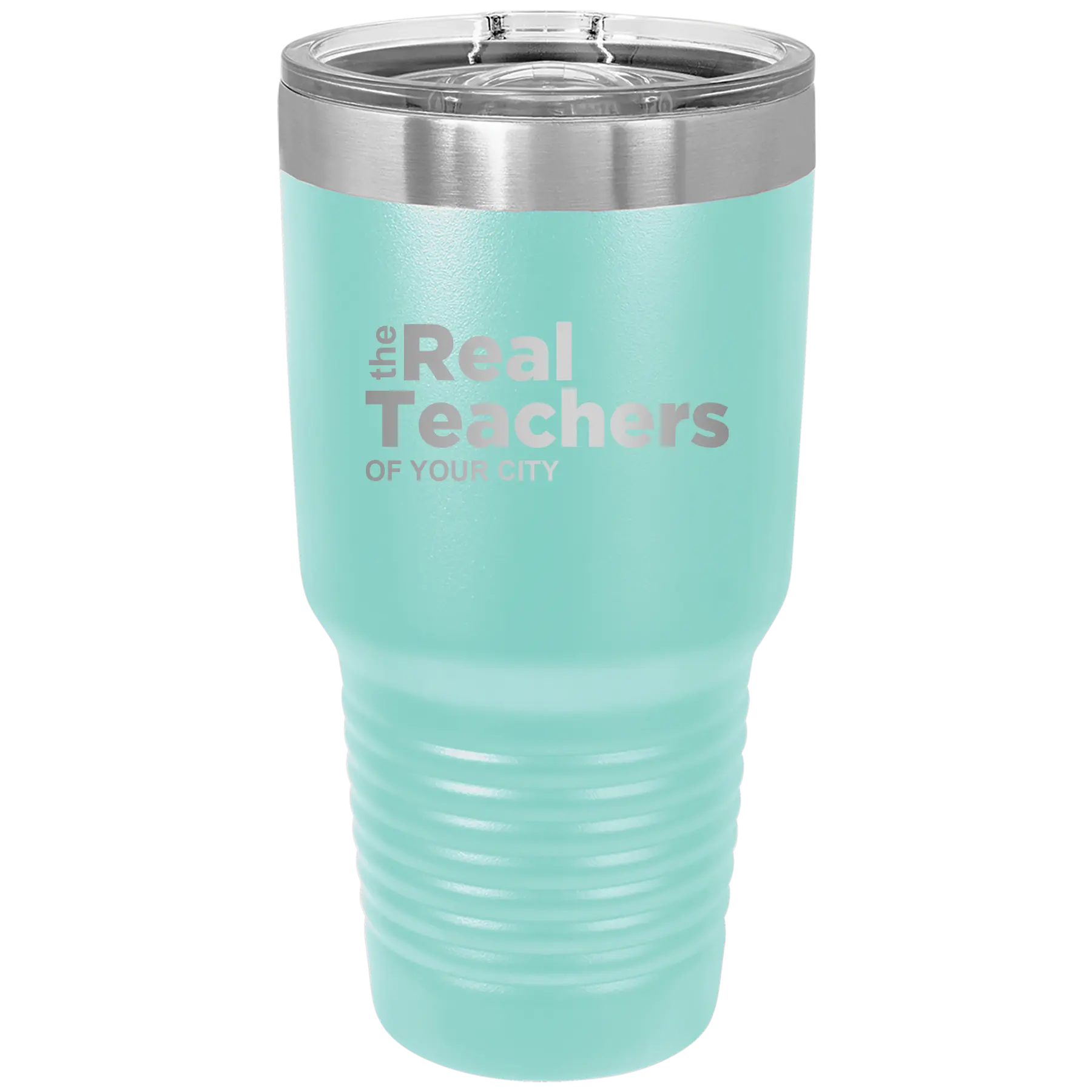 Personalized teal 30 oz vacuum insulated tumbler with 'The Real Teachers' design