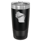 Laser etched black 20 oz vacuum insulated tumbler with 'Wisconsin Home' design