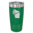 Laser etched green 20 oz vacuum insulated tumbler with 'Wisconsin Home' design