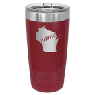 Laser etched maroon 20 oz vacuum insulated tumbler with 'Wisconsin Home' design