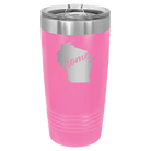 Laser etched pink 20 oz vacuum insulated tumbler with 'Wisconsin Home' design
