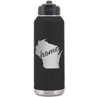 Laser etched black 32 oz vacuum insulated water bottle with 'Wisconsin Home' design