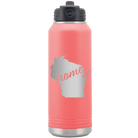 Laser etched coral 32 oz vacuum insulated water bottle with 'Wisconsin Home' design