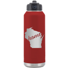 Laser etched maroon 32 oz vacuum insulated water bottle with 'Wisconsin Home' design