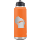Laser etched orange 32 oz vacuum insulated water bottle with 'Wisconsin Home' design