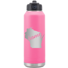 Laser etched pink 32 oz vacuum insulated water bottle with 'Wisconsin Home' design