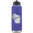Laser etched purple 32 oz vacuum insulated water bottle with 'Wisconsin Home' design