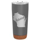 Laser etched storm gray 20 oz vacuum insulated tumbler with 'Wisconsin Home' design