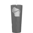 Laser etched slate 20 oz vacuum insulated tumbler with 'Wisconsin Home' design