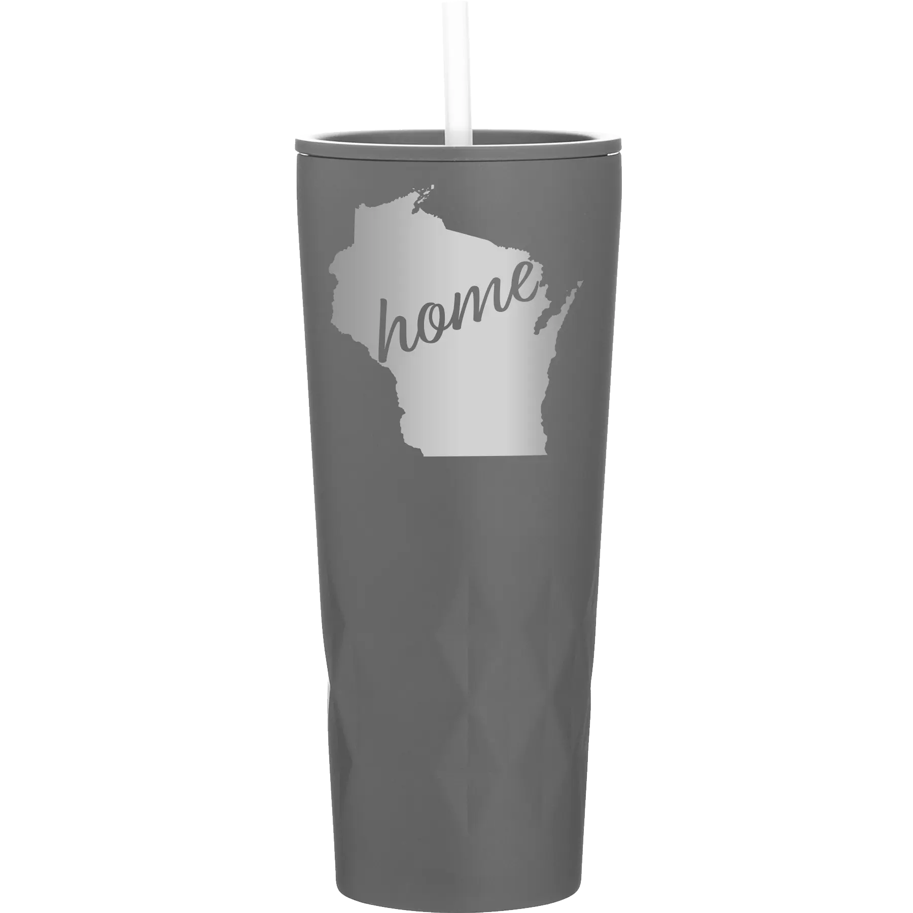 Laser etched slate 20 oz vacuum insulated tumbler with 'Wisconsin Home' design