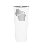 Laser etched white 20 oz vacuum insulated tumbler with 'Wisconsin Home' design