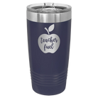 Laser etched navy 20 oz vacuum insulated tumbler with 'Teacher Fuel' design