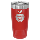 Laser etched red 20 oz vacuum insulated tumbler with 'Teacher Fuel' design