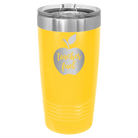 Laser etched yellow 20 oz vacuum insulated tumbler with 'Teacher Fuel' design