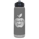 Laser etched dark gray 20 oz vacuum insulated water bottle with 'Teacher Fuel' design
