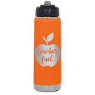 Laser etched orange 20 oz vacuum insulated water bottle with 'Teacher Fuel' design