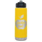 Laser etched yellow 20 oz vacuum insulated water bottle with 'Teacher Fuel' design
