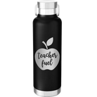 Laser etched black 24 oz vacuum insulated water bottle with 'Teacher Fuel' design