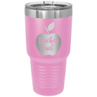 Laser etched light purple 30 oz vacuum insulated tumbler with 'Teacher Fuel' design