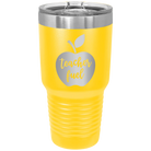 Laser etched yellow 30 oz vacuum insulated tumbler with 'Teacher Fuel' design