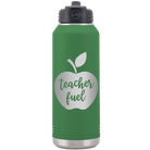 Laser etched green 32 oz vacuum insulated water bottle with 'Teacher Fuel' design