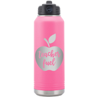 Laser etched pink 32 oz vacuum insulated water bottle with 'Teacher Fuel' design