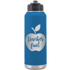 Laser etched royal blue 32 oz vacuum insulated water bottle with 'Teacher Fuel' design