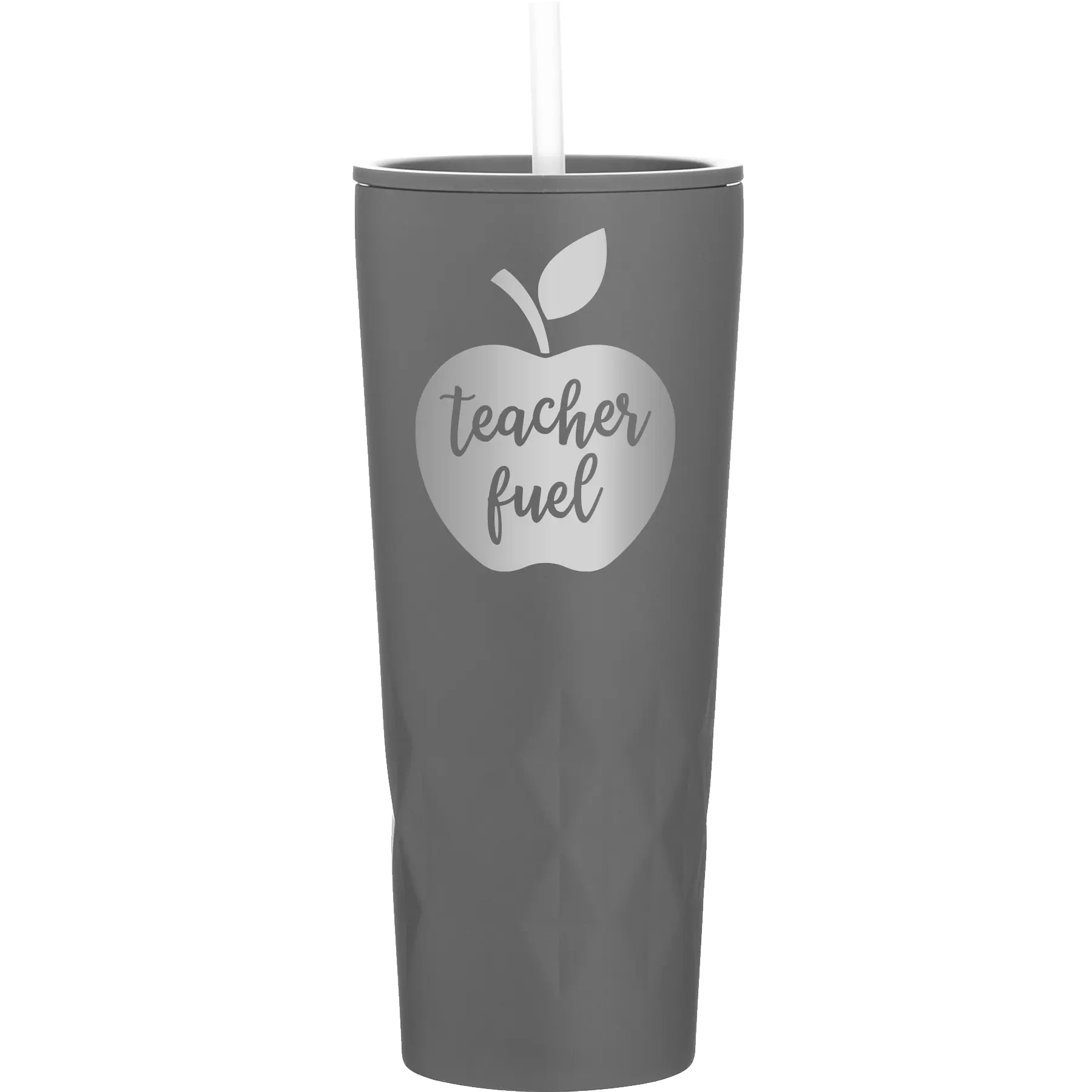 Laser etched slate 20 oz vacuum insulated tumbler with 'Teacher Fuel' design