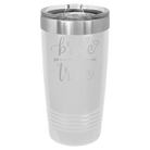 Laser etched white 20 oz vacuum insulated tumbler with 'Bride Tribe' design