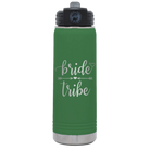 Laser etched green 20 oz vacuum insulated water bottle with 'Bride Tribe' design