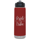 Laser etched maroon 20 oz vacuum insulated water bottle with 'Bride Tribe' design
