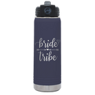 Laser etched navy 20 oz vacuum insulated water bottle with 'Bride Tribe' design