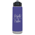Laser etched purple 20 oz vacuum insulated water bottle with 'Bride Tribe' design
