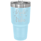 Laser etched light blue 30 oz vacuum insulated tumbler with 'Bride Tribe' design