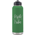 Laser etched green 32 oz vacuum insulated water bottle with 'Bride Tribe' design