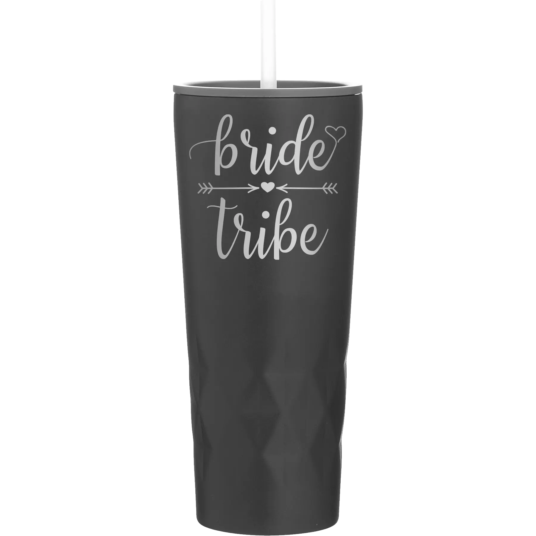 Laser etched black 20 oz vacuum insulated tumbler with 'Bride Tribe' design