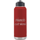 Laser etched maroon 32 oz vacuum insulated water bottle with 'Proud Cat Mom' design