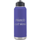 Laser etched purple 32 oz vacuum insulated water bottle with 'Proud Cat Mom' design