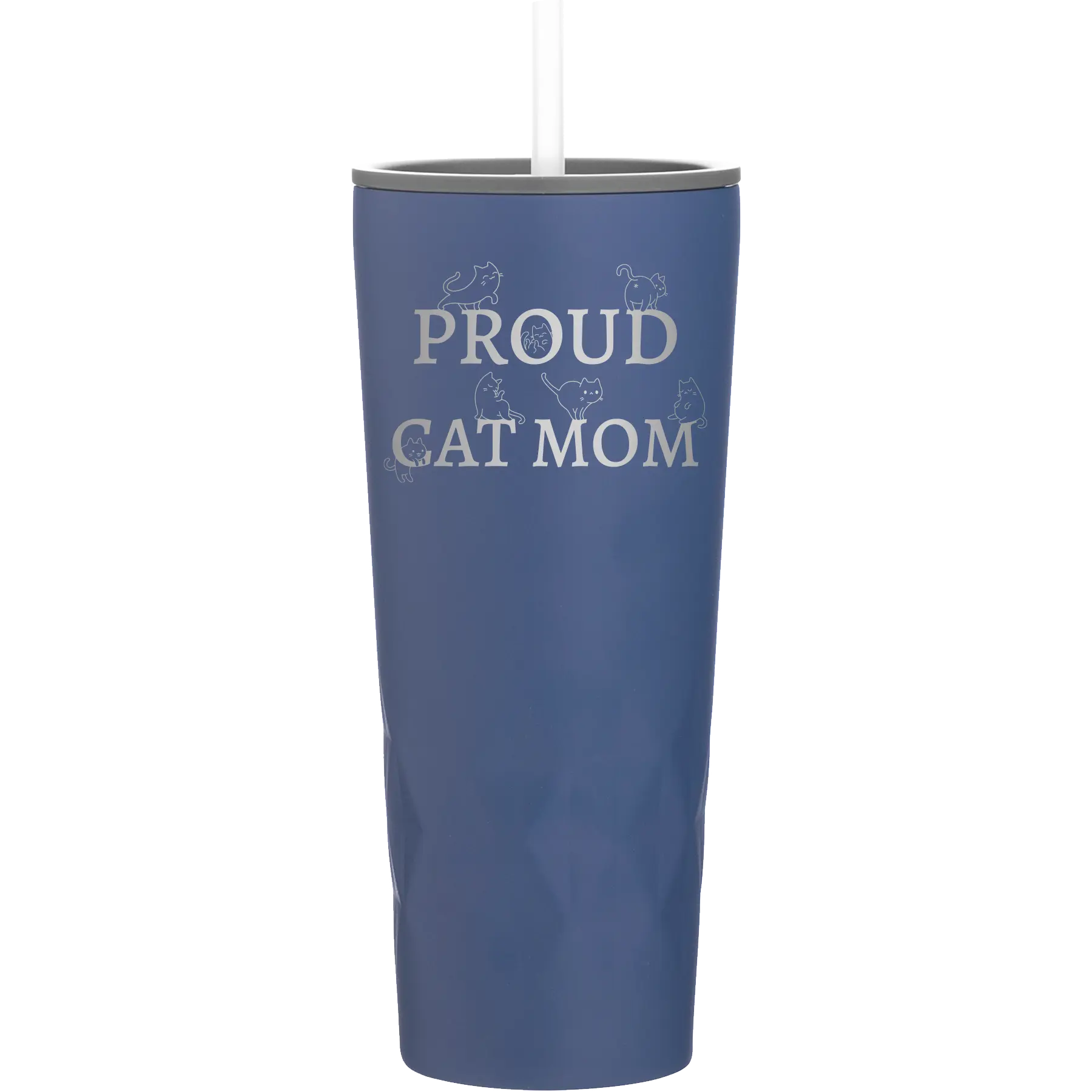 Laser etched constellation 20 oz vacuum insulated tumbler with 'Proud Cat Mom' design
